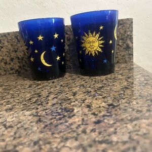 Two Vintage Libby Cobalt Celestial Moon Glasses